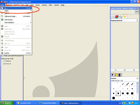 Välj Arkiv-Nytt... i Gimp Välj Arkiv-Nytt... i Gimp
