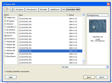 Dialogrutan "Öppna bild" Dialogrutan "Öppna bild"