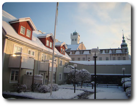 Sol och snö på vår innergård