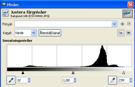 Inställningar i nivåer i Gimp